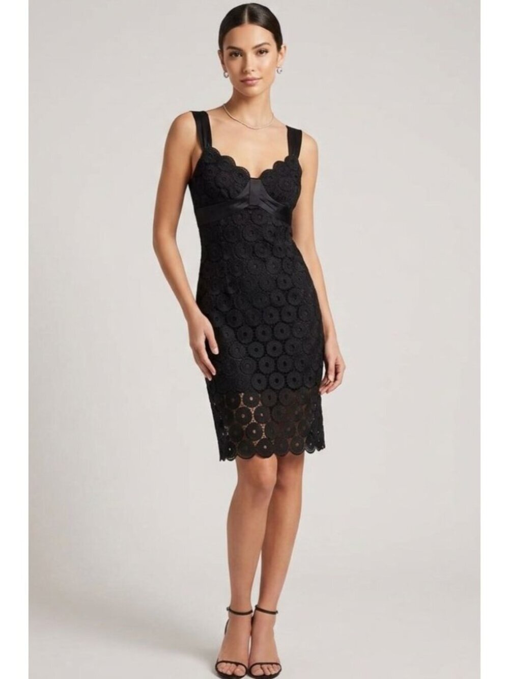 Women's - Yoana Baraschi Black Medallion Lace Sheath Dress, Size 0
